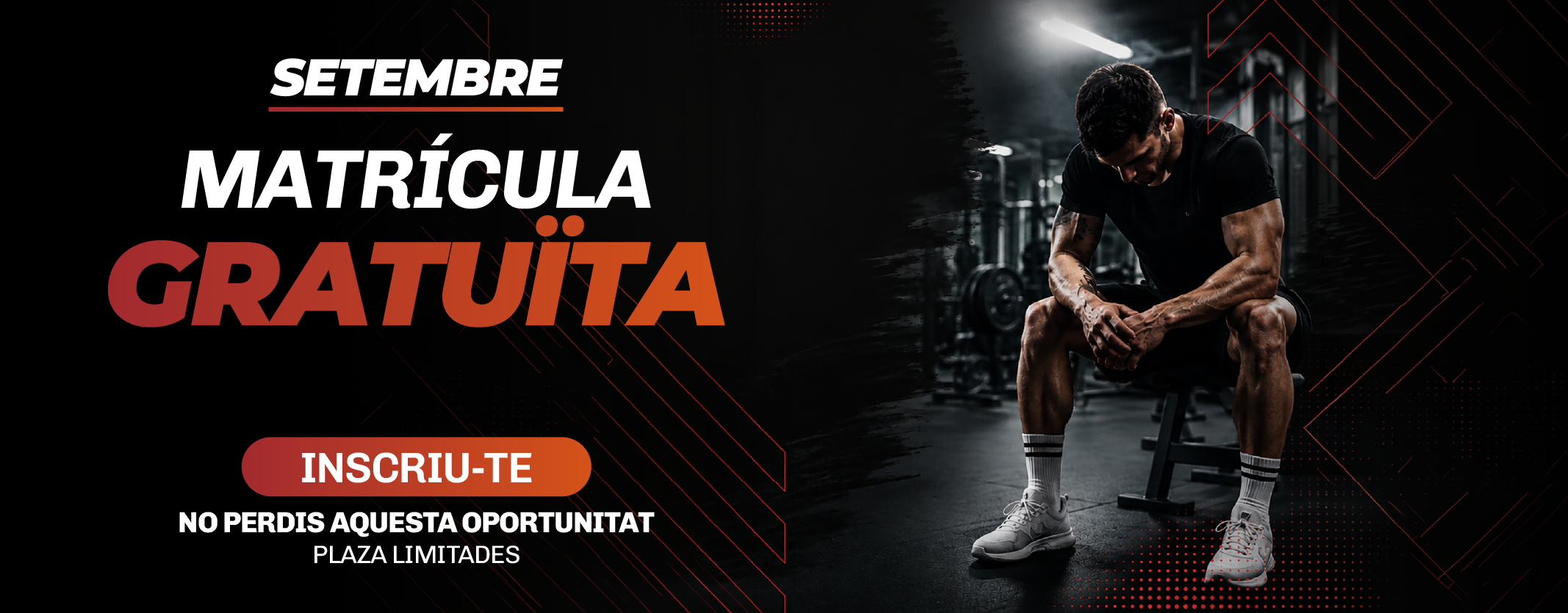 Banner promocional d’Entrena-T 24h amb matrícula gratuïta durant el setembre. Oferta per temps limitat i places limitades.