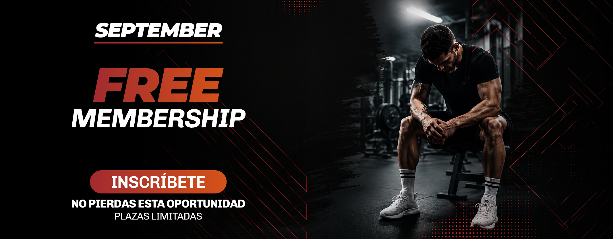 Entrena-T 24h September promotional banner offering free membership registration. Limited-time offer with limited places.